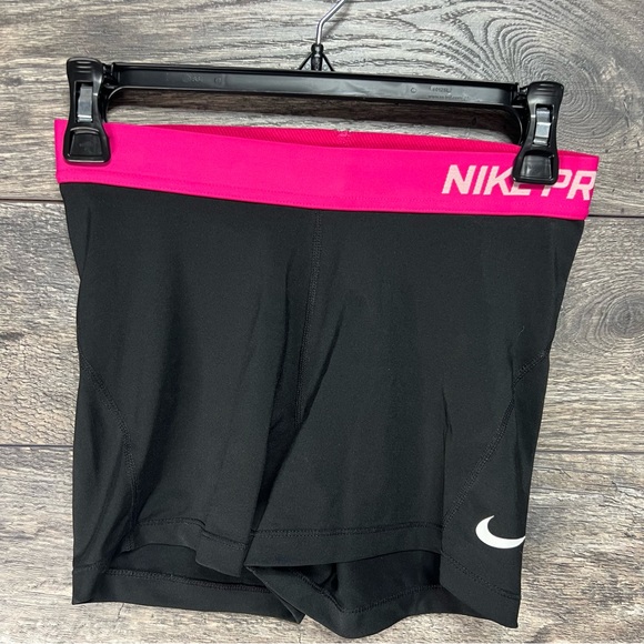 Nike Pro Dri-Fit Women's Black Shorts with Pink Waistband - Women’s Medium - Picture 1 of 3